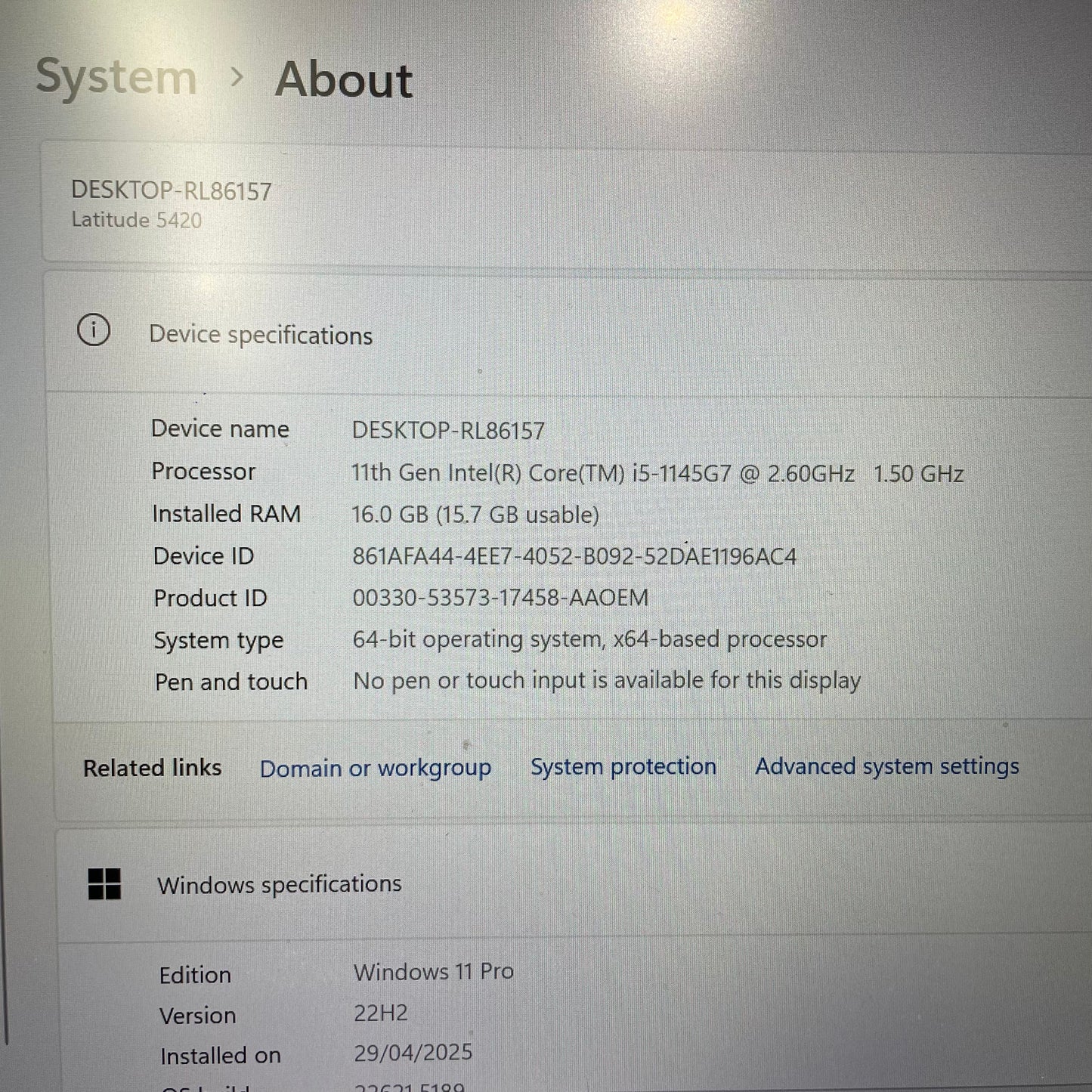 Dell Latitude 5420 14" Laptop, 16GB RAM, i5 11th Gen, 256GB SSD