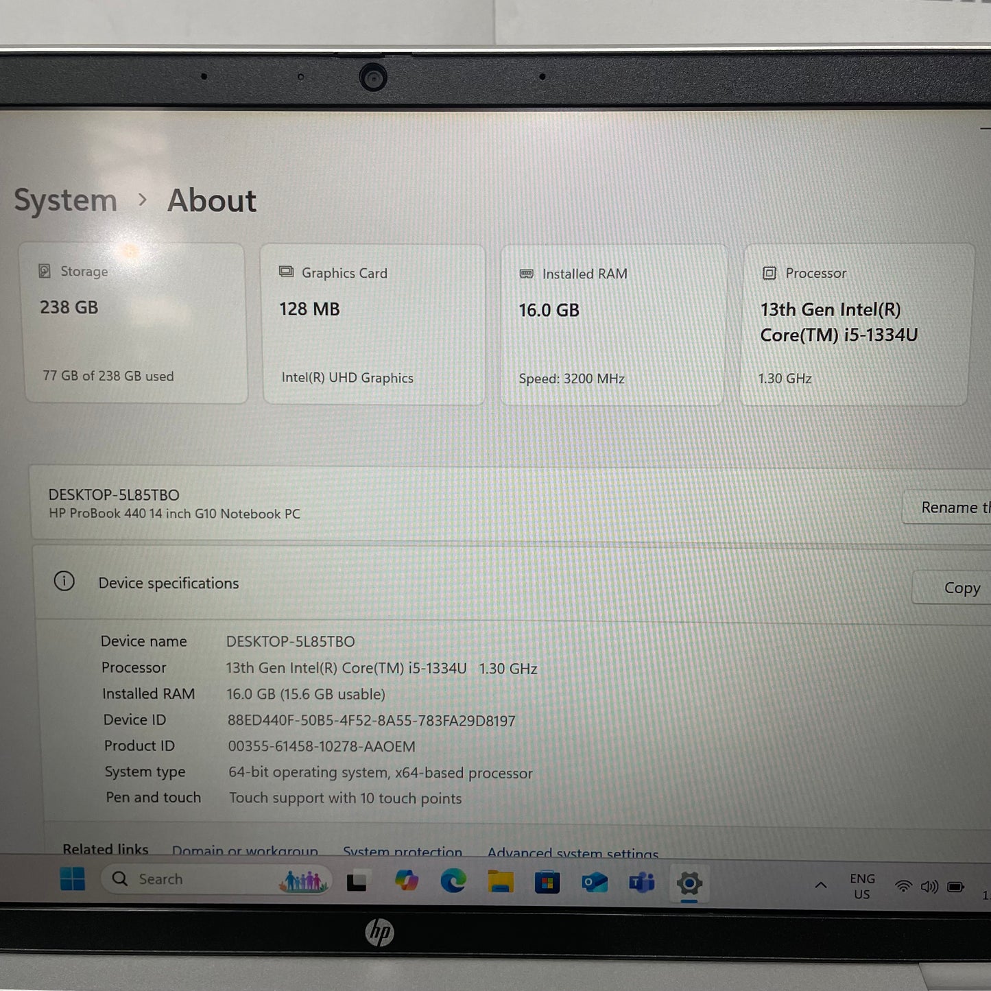 HP ProBook 440 G10 14" Laptop, 16GB RAM, i5 13th Gen, 256GB SSD
