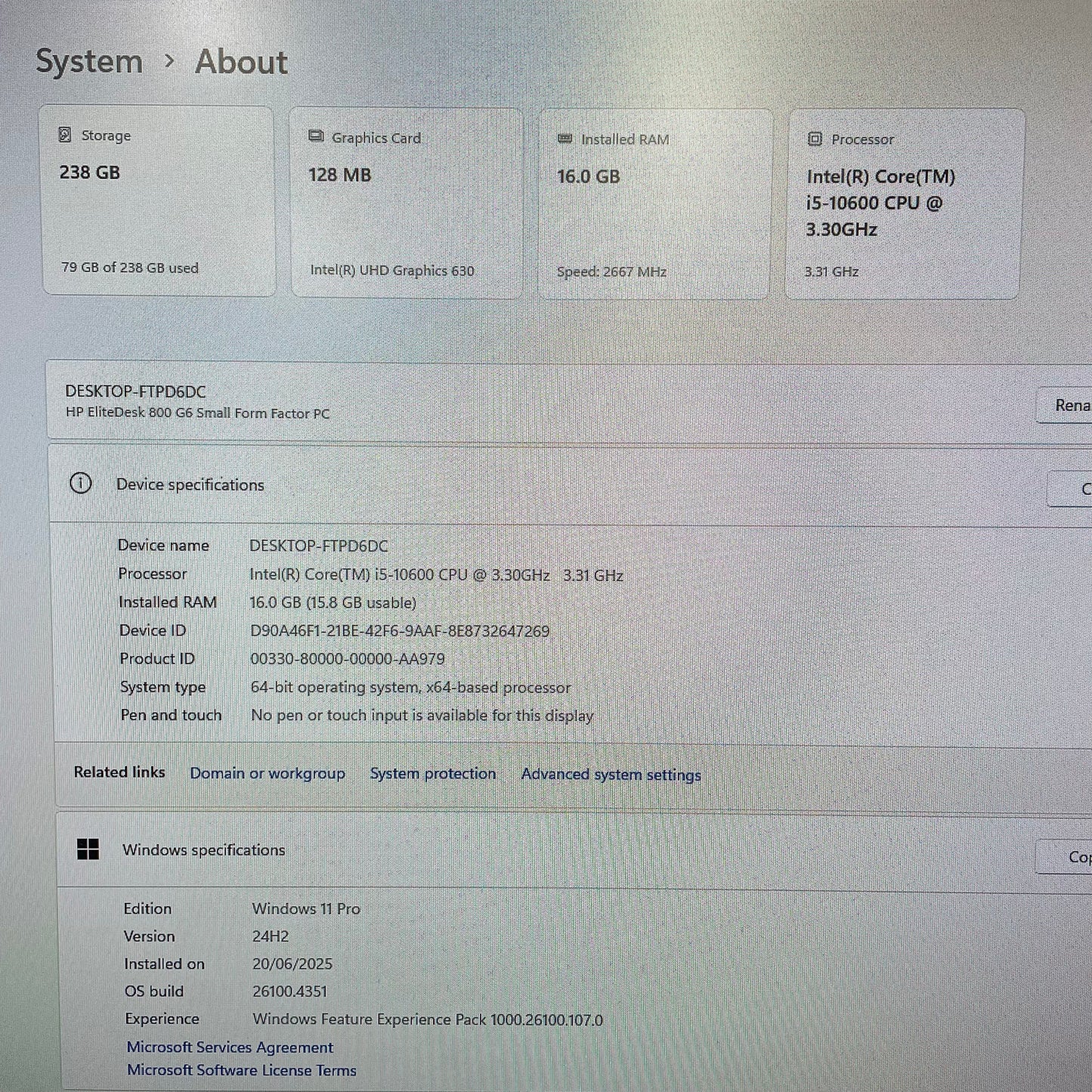 HP EliteDesk 800 G6 SFF Desktop PC, 16GB RAM, i5 10th Gen, 256GB SSD