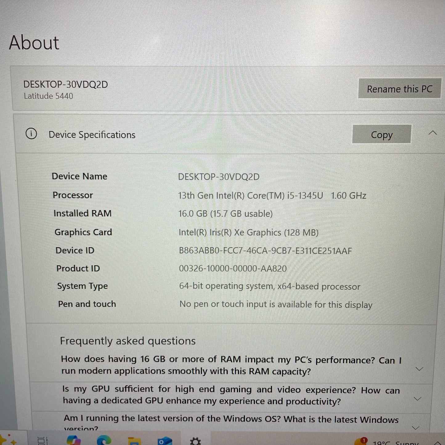 Dell Latitude 5440 14" Laptop, 16GB RAM, i5 13th Gen, 512GB SSD