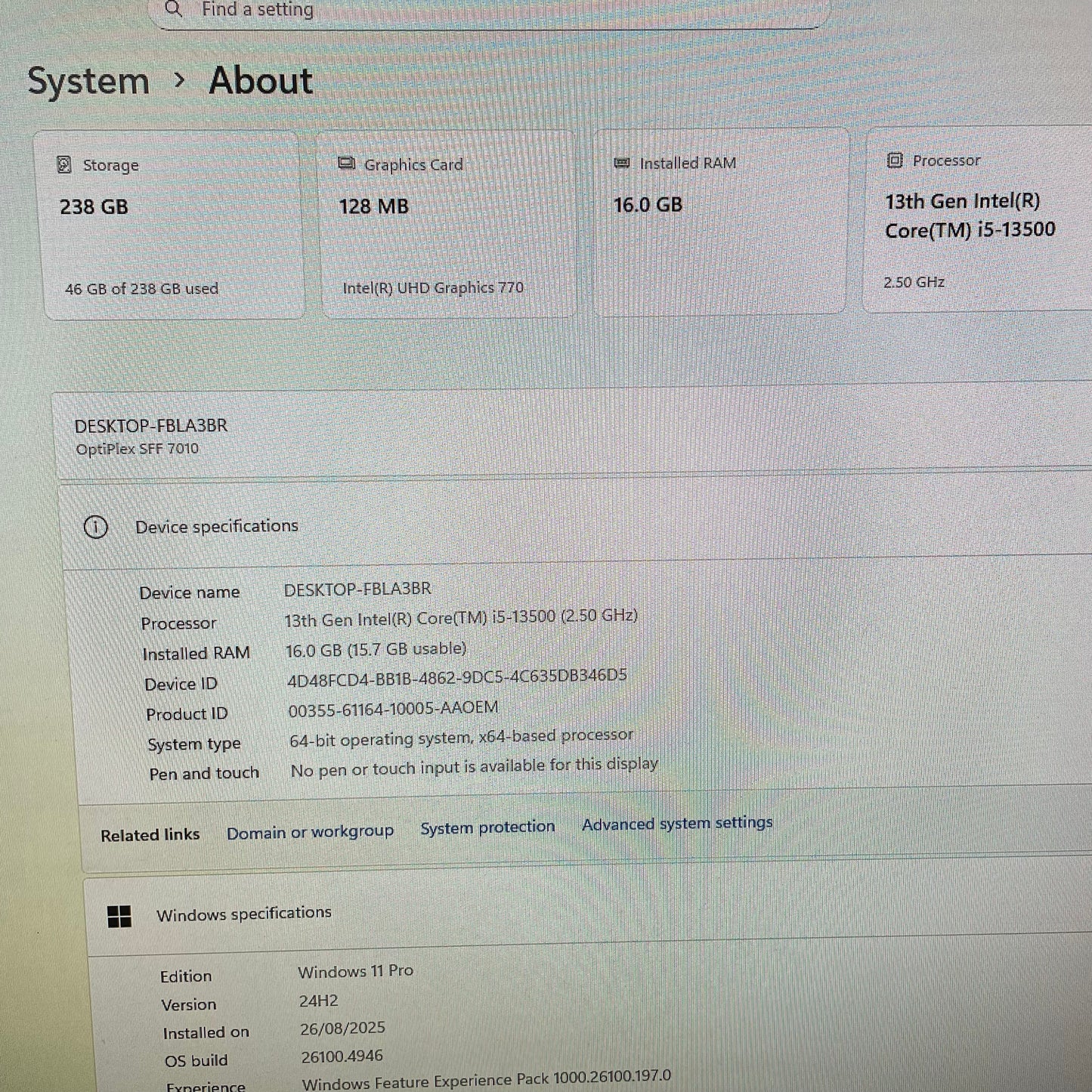 Dell Optiplex 7010 SFF Desktop PC, 16GB RAM, i5 13th Gen, 256GB SSD