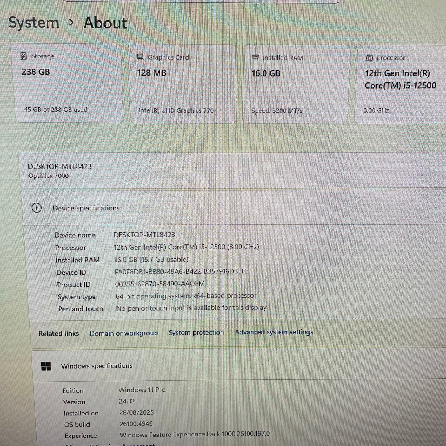 Dell Optiplex 7000 SFF Desktop PC, 8GB RAM, i5 12th Gen, 256GB SSD