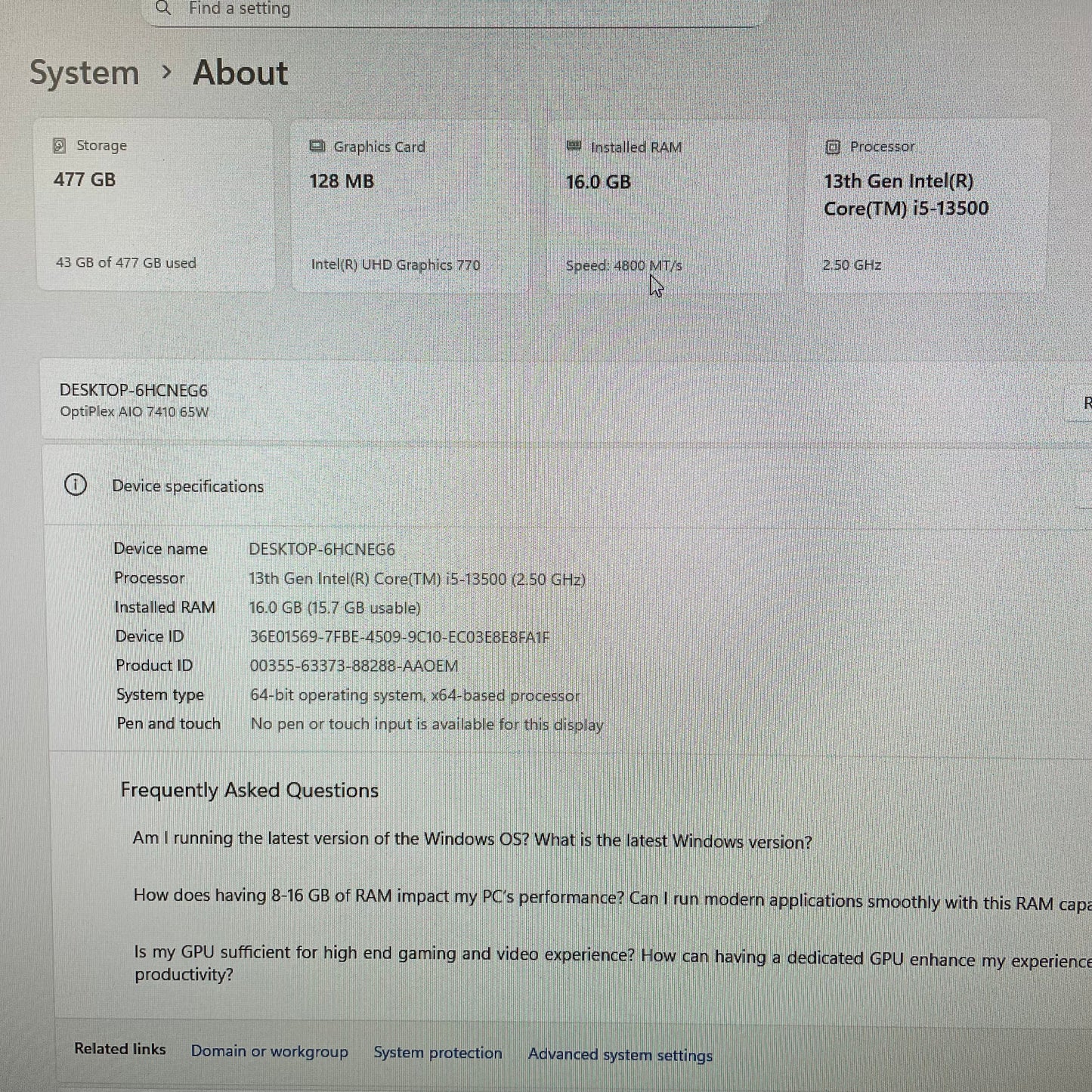 Dell Optiplex 7410 23.8" All in One Desktop PC, 16GB RAM, i5 13th Gen, 512GB SSD