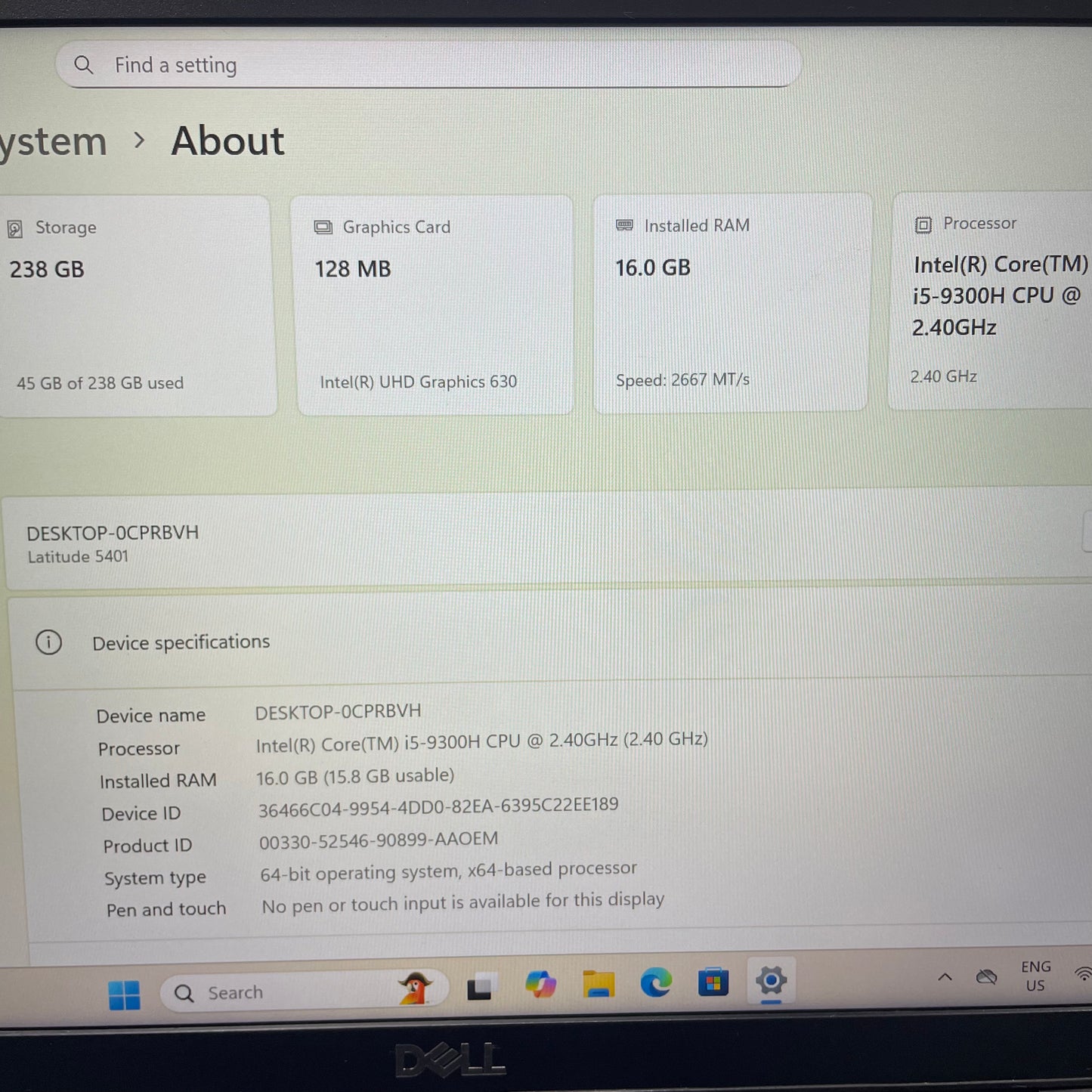 Dell Latitude 5401 14" Laptop, 16GB RAM, i5 9th Gen, 256GB SSD