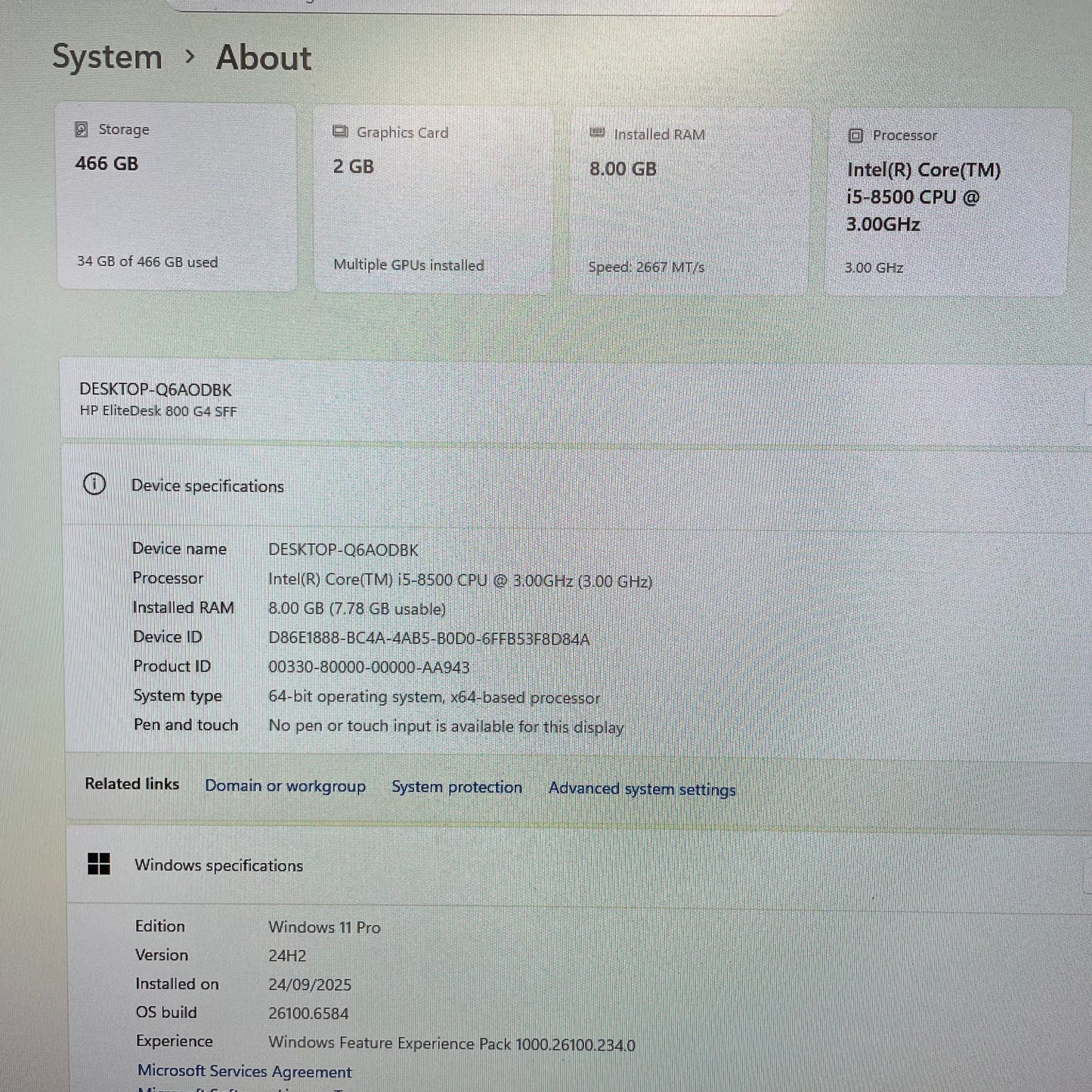 HP EliteDesk 800 G4 SFF Desktop PC, 8GB RAM, i5 8th Gen, 500GB HDD