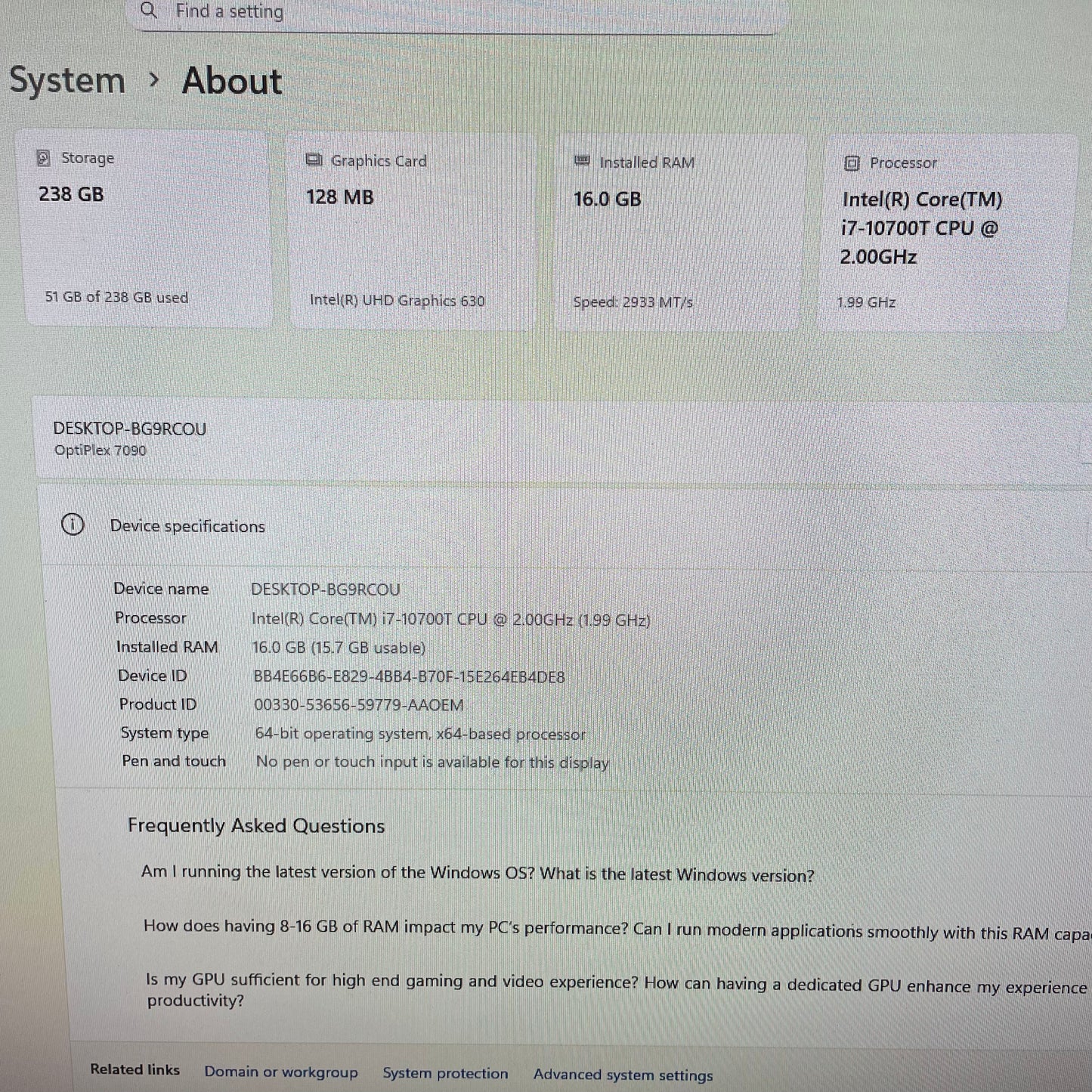 Dell Optiplex 7090 Micro Desktop PC, 16GB RAM, i7 10th Gen, 256GB SSD