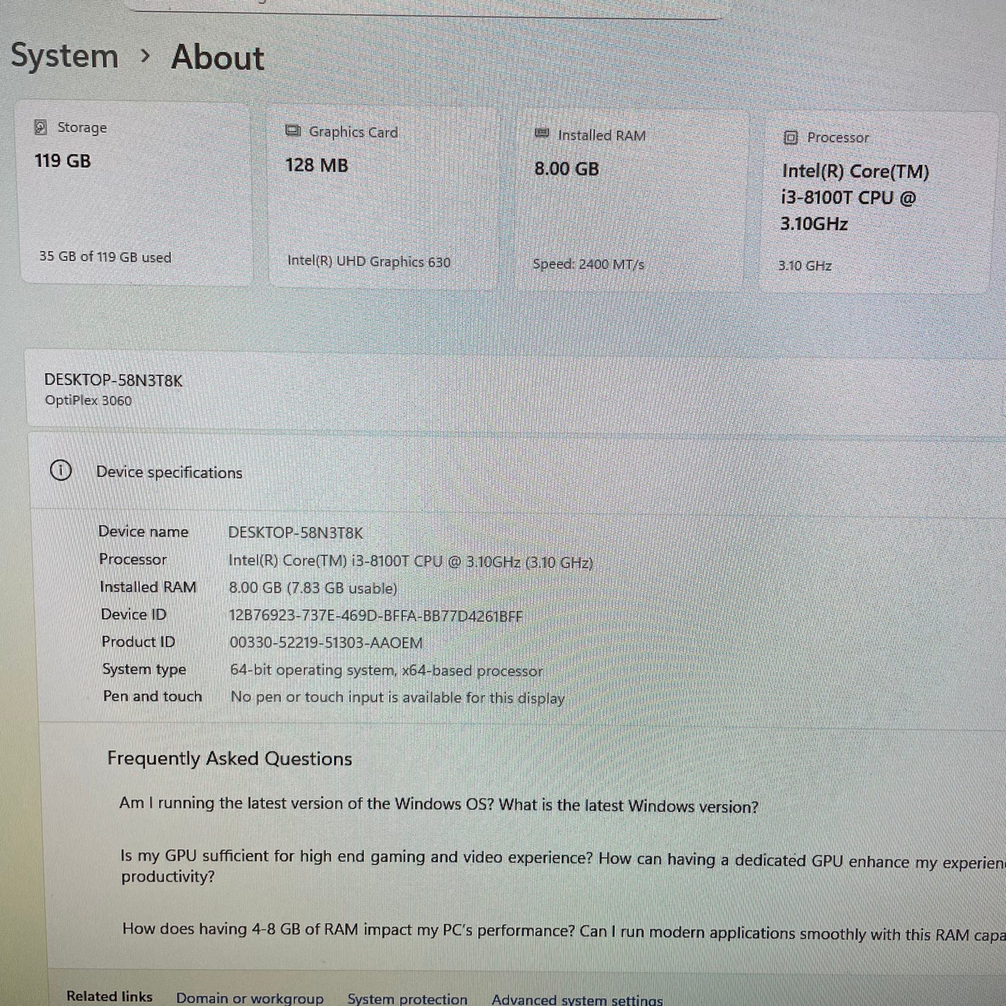 Dell Optiplex 3060 Micro Desktop PC, 8GB RAM, i3 8th Gen, 128GB SSD, Wi-Fi