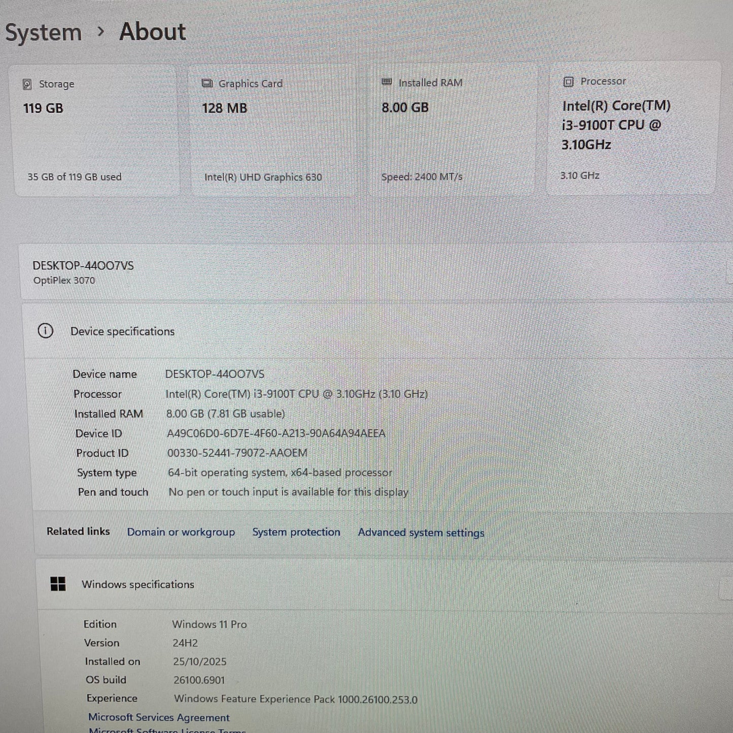 Dell Optiplex 3070 Micro Desktop PC, 8GB RAM, i3 9th Gen, 128GB SSD