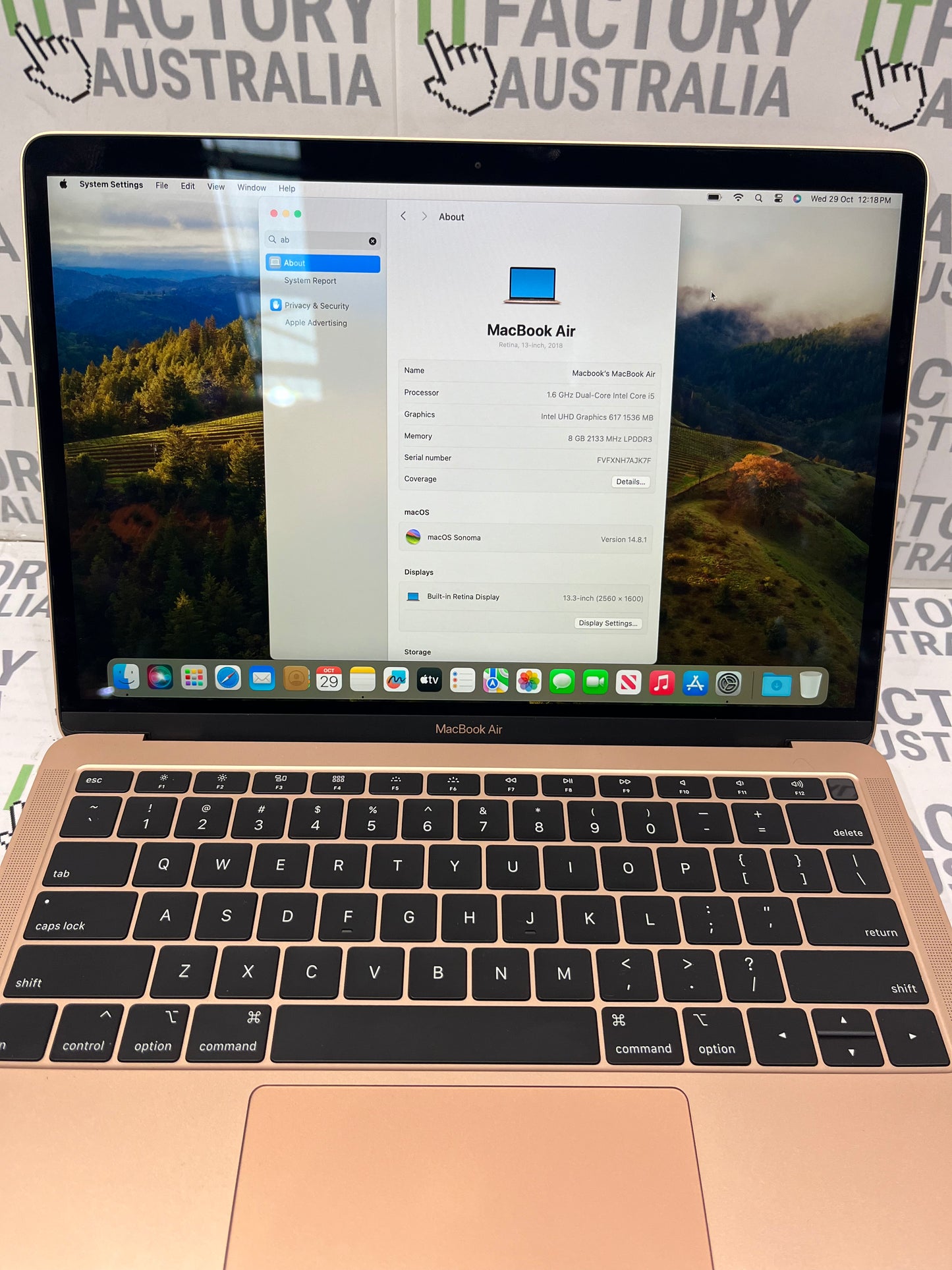 MacBook Air A1932 13" Laptop, 8GB RAM, i5 8th Gen, 128GB SSD