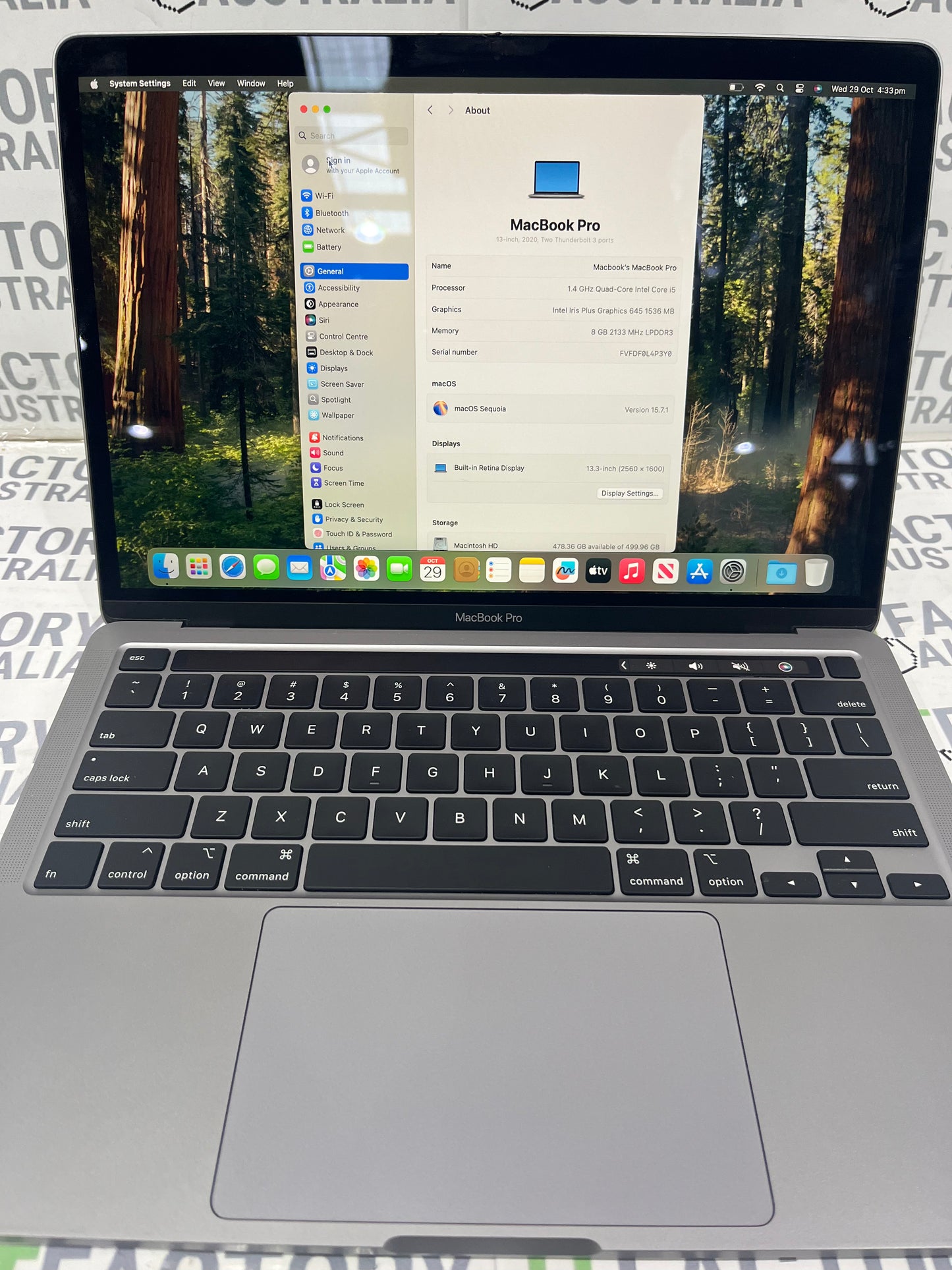 Apple MacBook Pro 13" A2289, Laptop, 8GB RAM, i5 8th Gen, 512GB SSD