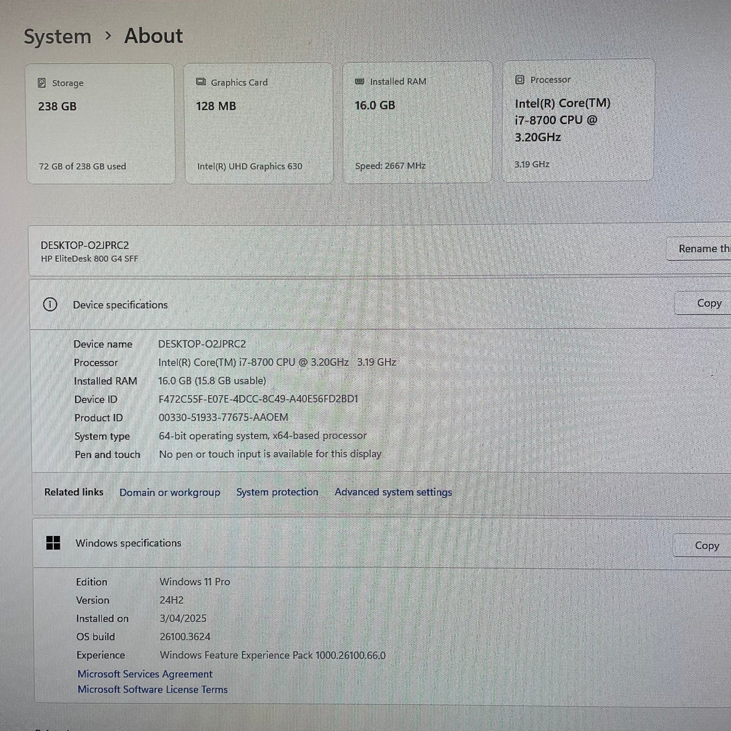 HP EliteDesk 800 G4 SFF Desktop PC, i7 8th Gen, 16GB RAM, 256GB SSD