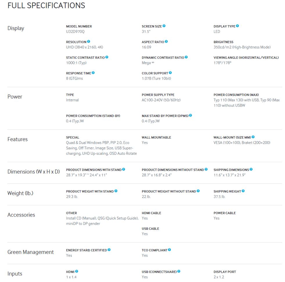 Samsung U32D970Q 32" Professional LED UHD 4K Monitor