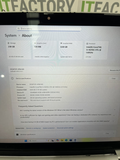 Dell Latitude 5310 14" 2-in-1 Laptop, 8GB RAM, i5 10th Gen, 256GB SSD