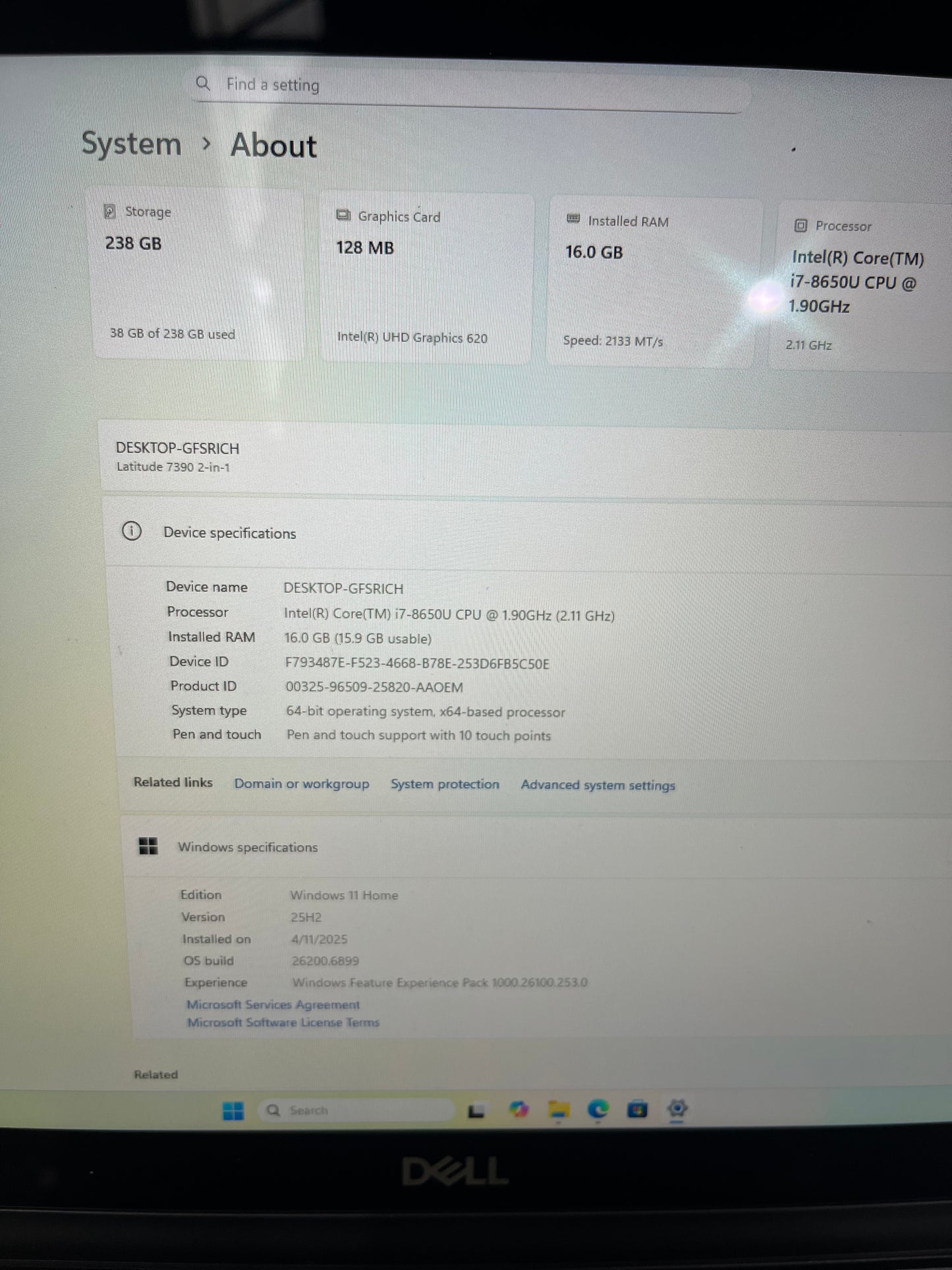 Dell Latitude 7390 13.3" 2-in-1 Laptop, 16GB RAM, i7 8th Gen, 256GB SSD