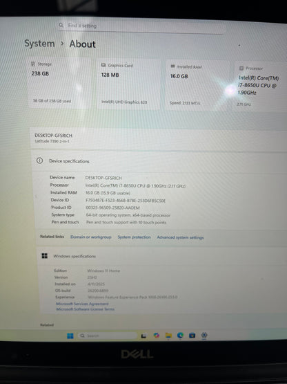 Dell Latitude 7390 13.3" 2-in-1 Laptop, 16GB RAM, i7 8th Gen, 256GB SSD