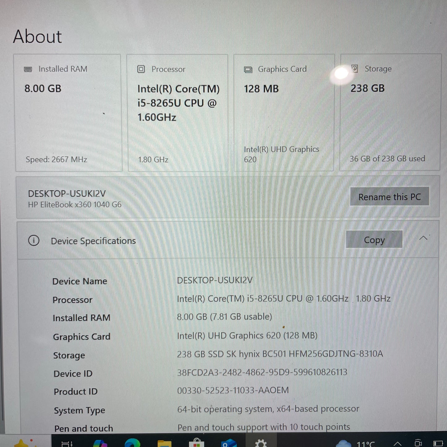 HP EliteBook x360 1040 G6 14" Notebook PC, 8GB RAM, i5 8th Gen, 256GB SSD