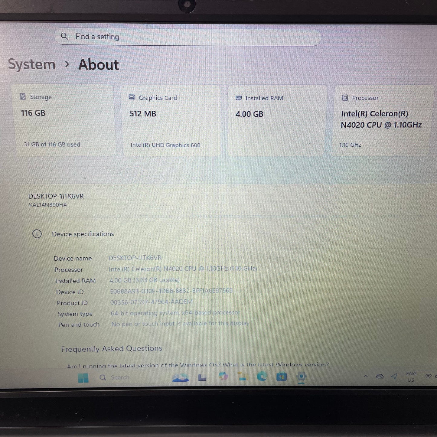 Kogan Atlas N390 14.1" Laptop, 4GB RAM, Intel Celeron, 128GB eMMC