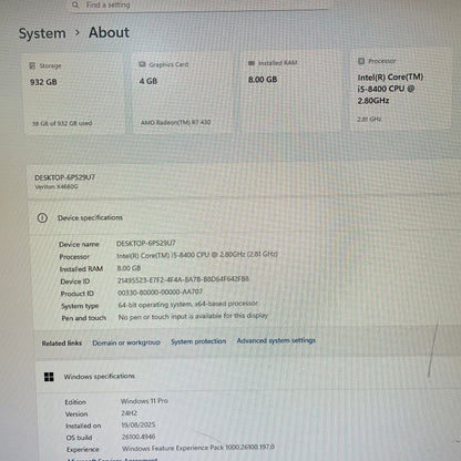 Acer Veriton X4660G Desktop PC, 8GB RAM, i5 8th Gen, 1TB HDD