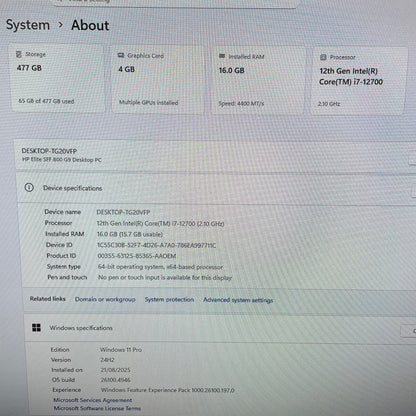 HP EliteDesk 800 G9 SFF Desktop PC, 16GB RAM, i7 12th Gen, 512GB SSD - Mini DP to DP Adapter Included