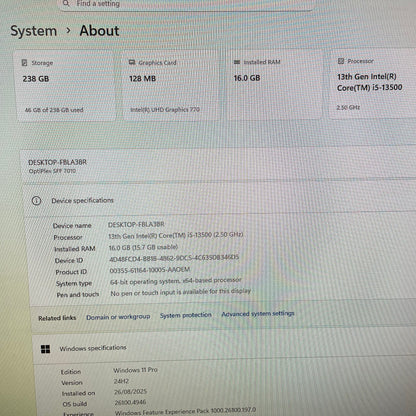 Dell Optiplex 7010 SFF Desktop PC, 16GB RAM, i5 13th Gen, 256GB SSD