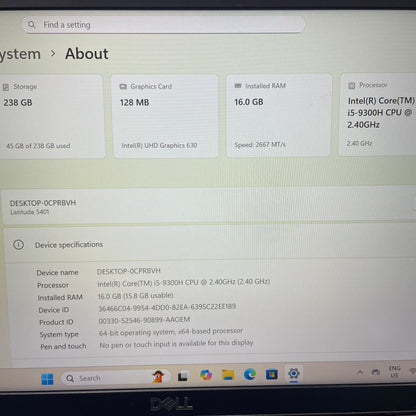 Dell Latitude 5401 14" Laptop, 16GB RAM, i5 9th Gen, 256GB SSD