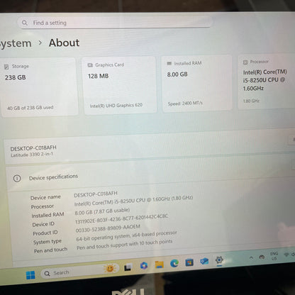 Dell Latitude 3390 13.3" 2-in-1 Laptop, 8GB RAM, i5 8th Gen, 256GB SSD