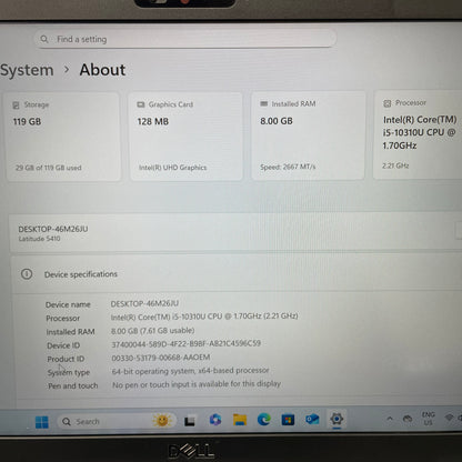 Dell Latitude 5410 14" Laptop, 8GB RAM, i5 10th Gen, 128GB SSD