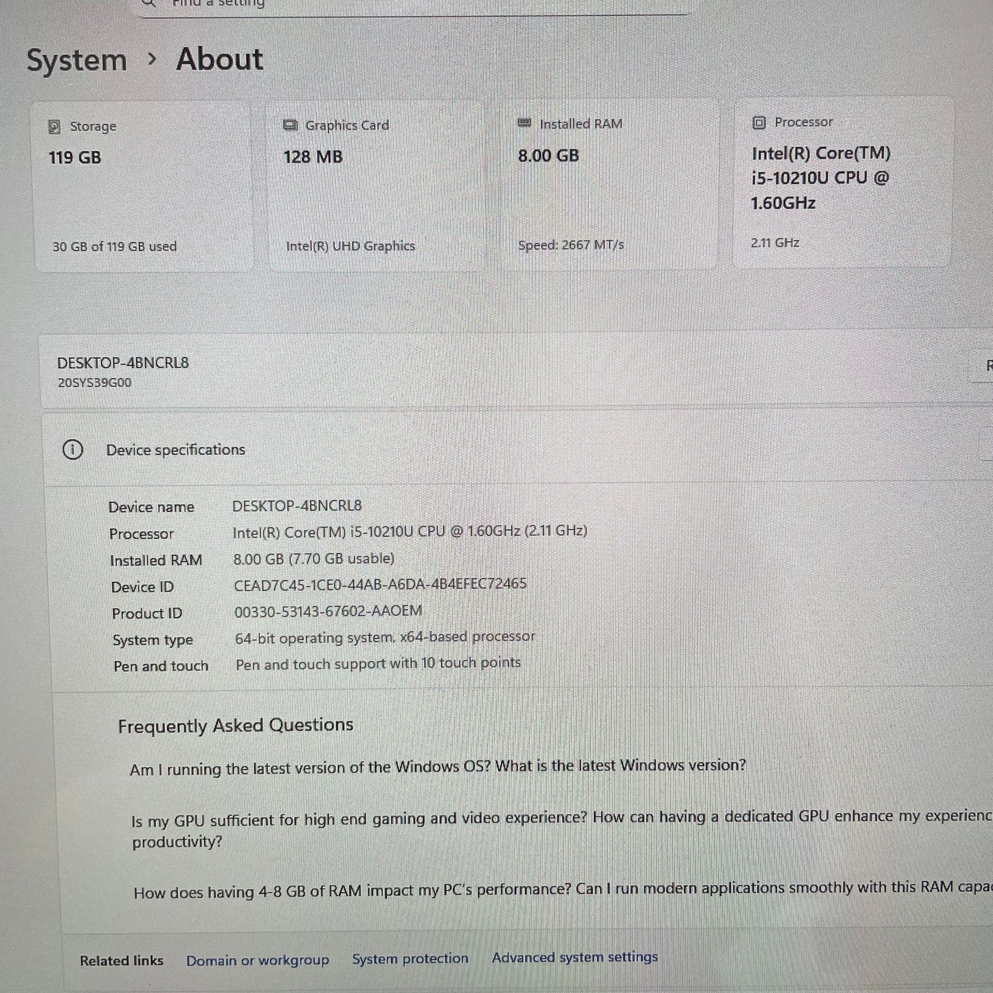 Lenovo ThinkPad X13 Yoga Gen 1 13.3" Laptop, 8GB RAM, i5 10th Gen, 128GB SSD