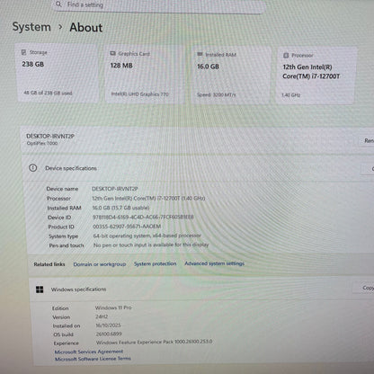 Dell Optiplex 7000 Micro Tower Desktop PC, 16GB RAM, i7 12th Gen, 256GB SSD