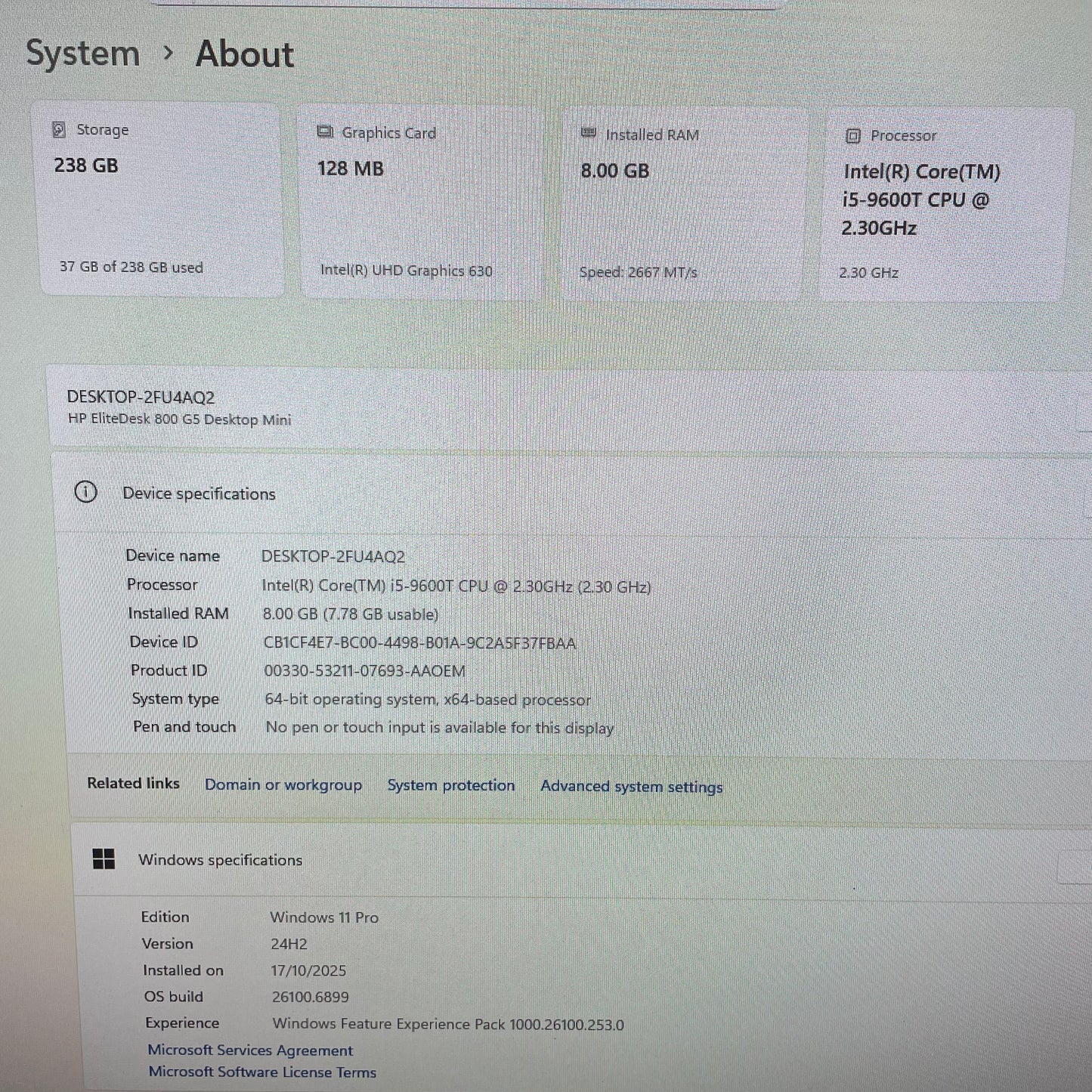 HP EliteDesk 800 G5 DM Mini Desktop PC, 8GB RAM, i5 9th Gen, 256GB SSD