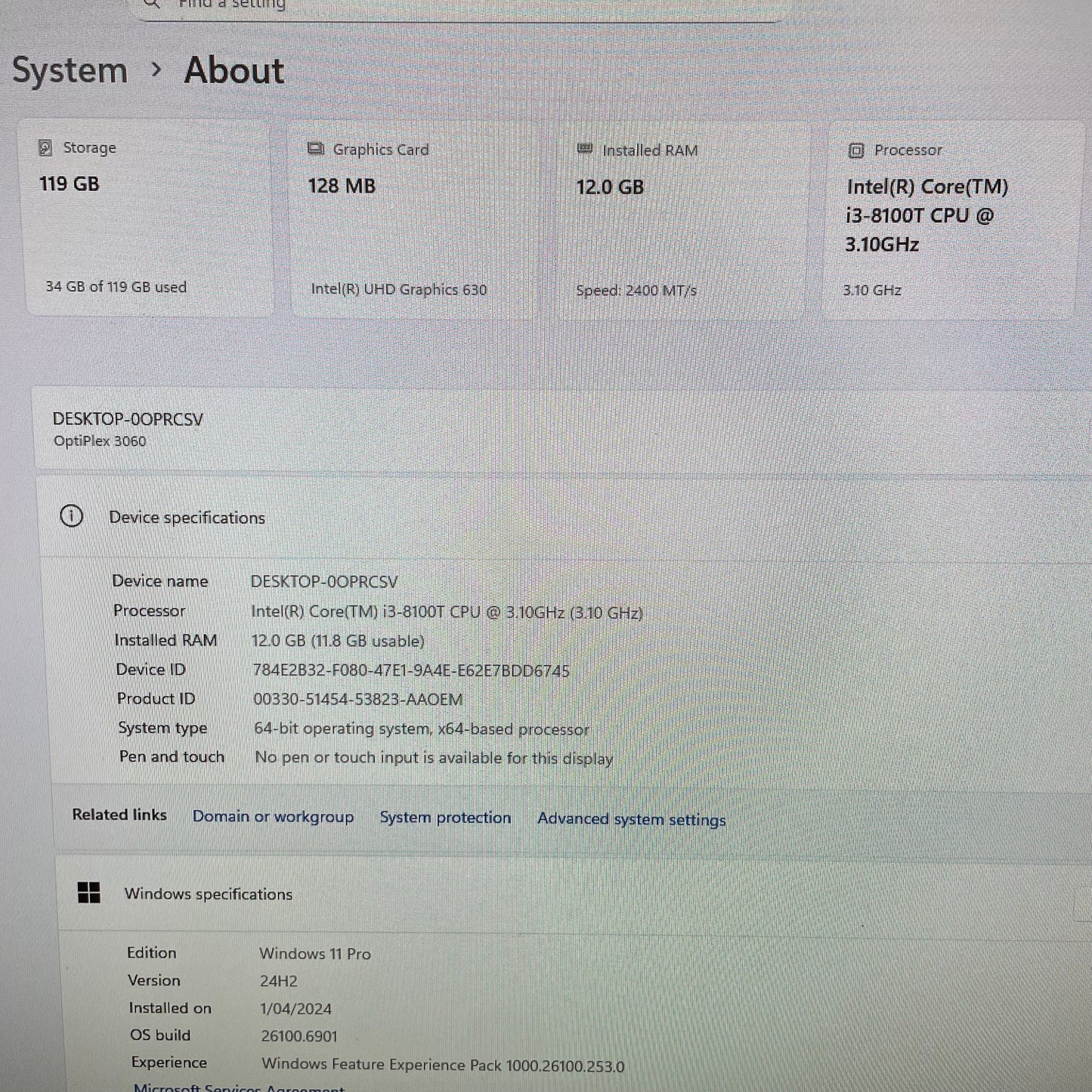 Dell Optiplex 3060 Micro Desktop PC, 8GB RAM, i3 8th Gen, 128GB SSD