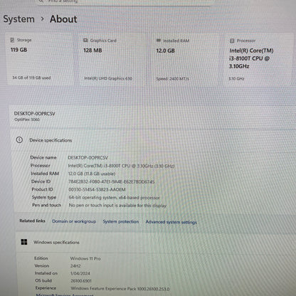 Dell Optiplex 3060 Micro Desktop PC, 8GB RAM, i3 8th Gen, 128GB SSD