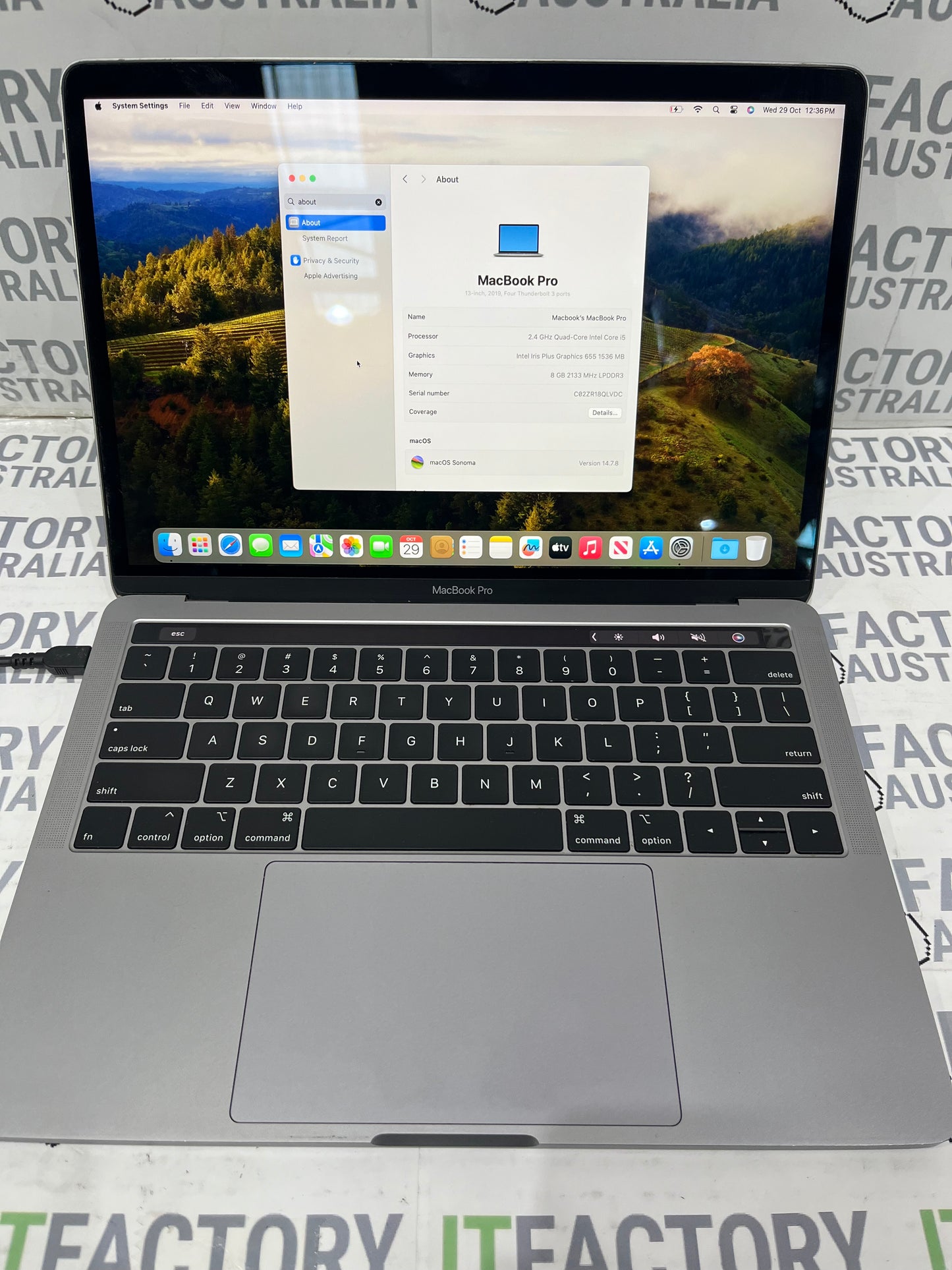 MacBook Pro A1989 13" Laptop, 8GB RAM, i5 8th Gen, 256GB SSD