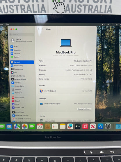 MacBook Pro 13" A2289, Laptop, 8GB RAM, i5 GEN 8, 512GB SSD