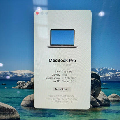 Apple MacBook Pro 13" A2338 Laptop, 8GB RAM, Apple M2, 512GB SSD