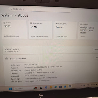 HP EliteBook 840 G6 13.3" Laptop, 8GB RAM, i5 8th Gen, 256GB SSD