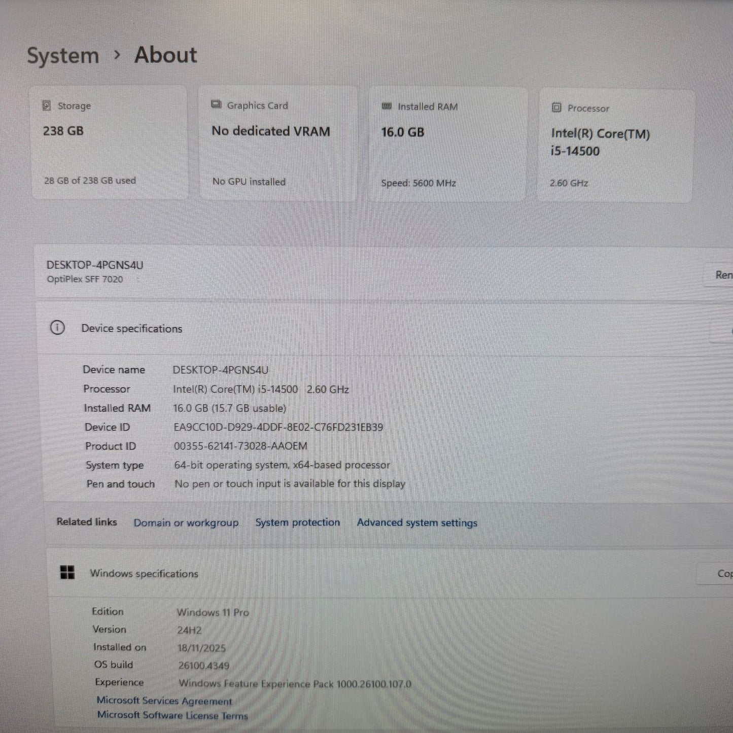 Dell Optiplex 7020 SFF Desktop PC, 16GB RAM, i5 14th Gen, 256GB SSD