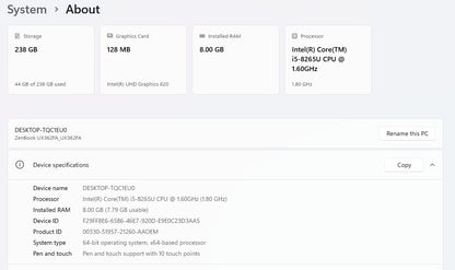 Asus Zenbook Flip 13 UX362F, 13.3" Touchscreen 8GB RAM, i5 8th Gen, 256GB SSD