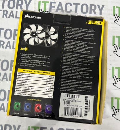 Corsair SP120 SP LED Series LED White 120mmx25mm 1500rpm 26 dBA (Pack of 2)