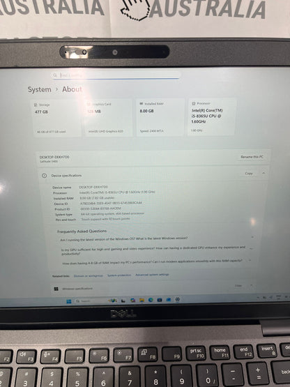 Dell Latitude 5400 14" Laptop, 8GB RAM, i5 8th Gen, 512GB SSD