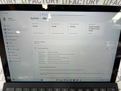 Microsoft Surface Pro 7 1866 12.3" 2-in-1 Tablet Laptop, 8GB RAM, i5 10th Gen, 256GB SSD Win 11