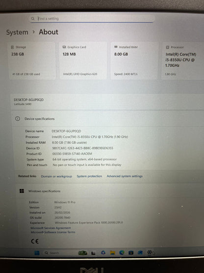 Dell Latitude 5490 14" Laptop, 8GB RAM, Intel Core i5-8350U, 256GB SSD - Faulty USB Port (RHD)